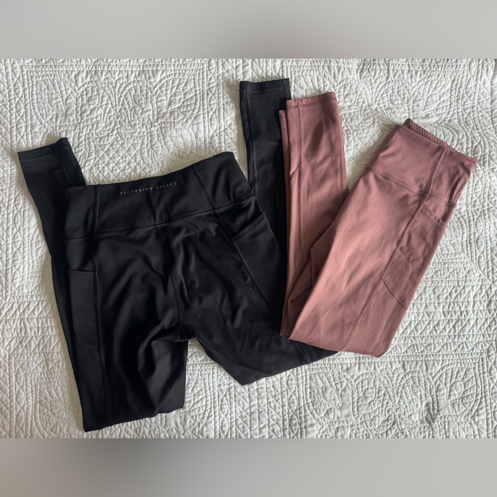 2 Victorias Secret leggings, black and dusty rose size 8 athletic workout pants